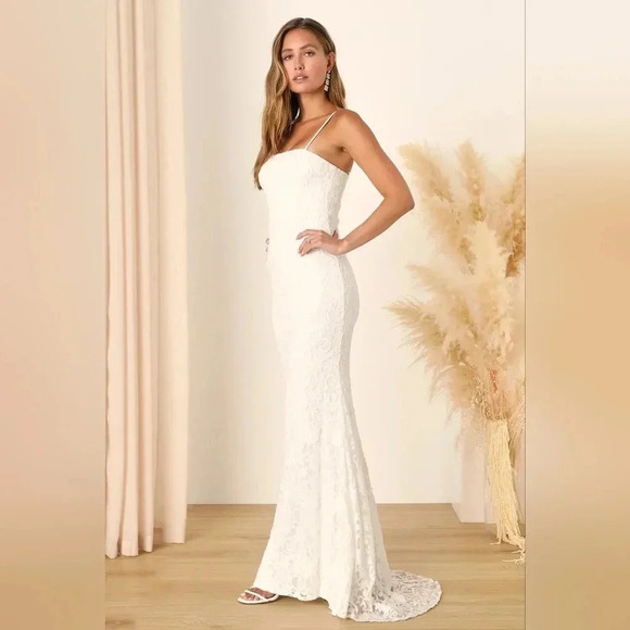 Lulus My Kind of Forever White Mesh Floral Embroidered Maxi Dress XS Wedding - Picture 5 of 14
